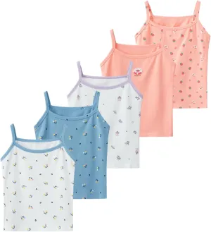 2-10 Years Little Girls Camisole Soft Tagless Cami Kids Breathable Undershirts Cotton Tank Top 5 Pack