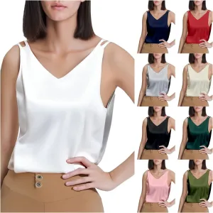 2025 Summer New V-Neck Plus Size Women's Camisole Tank Top, Versatile, Age-Defying & Chic,Causal Style Sizes (M - 4XL)