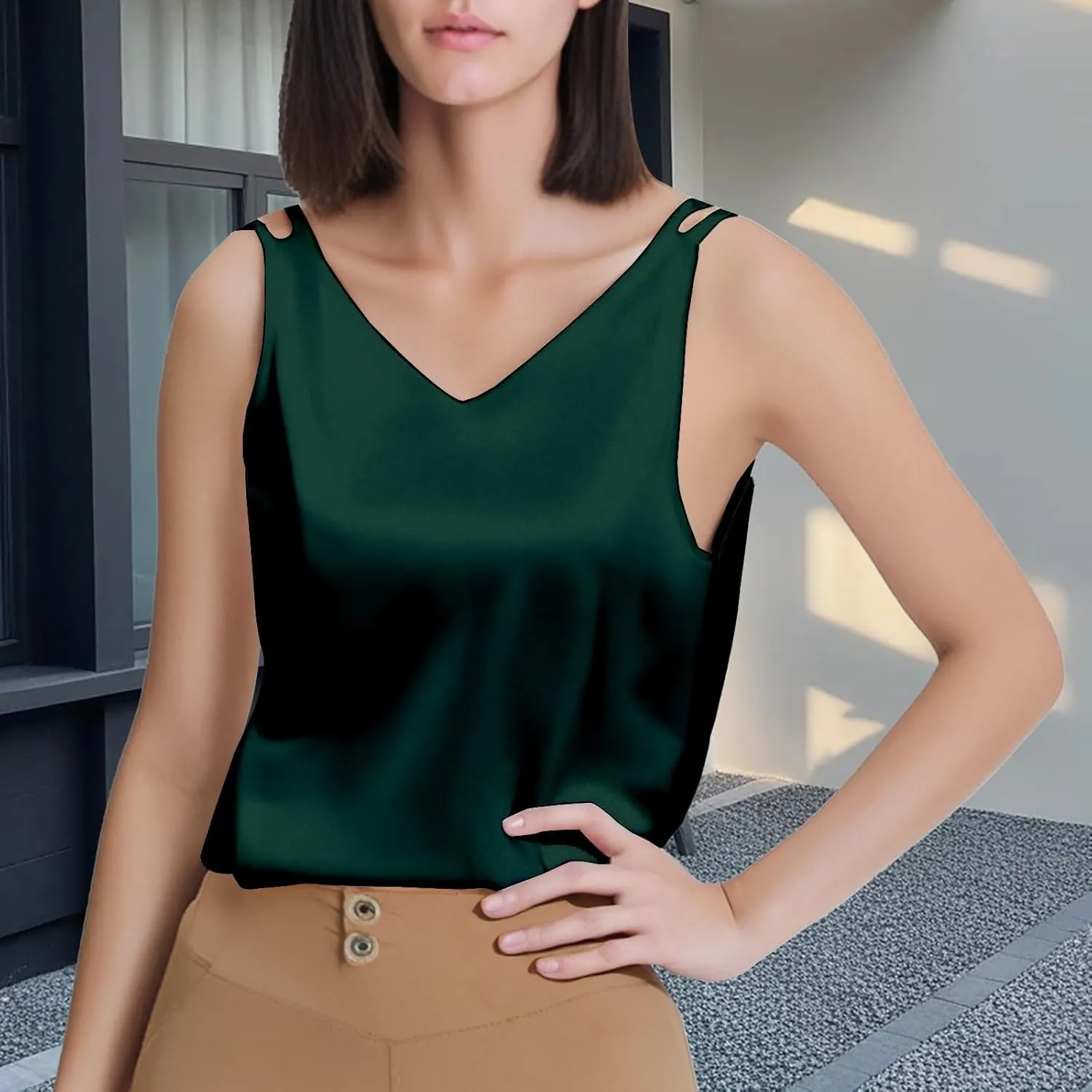 2025 Summer New V-Neck Plus Size Women's Camisole Tank Top, Versatile, Age-Defying & Chic,Causal Style Sizes (M - 4XL)