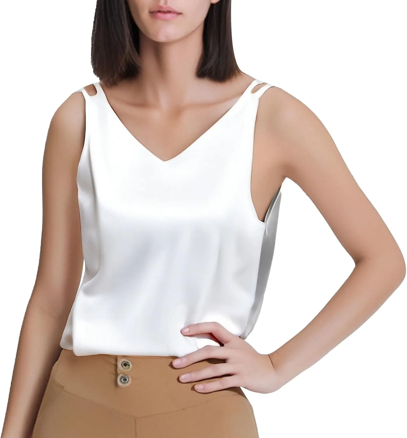 2025 Summer New V-Neck Plus Size Women's Camisole Tank Top, Versatile, Age-Defying & Chic,Causal Style Sizes (M - 4XL)