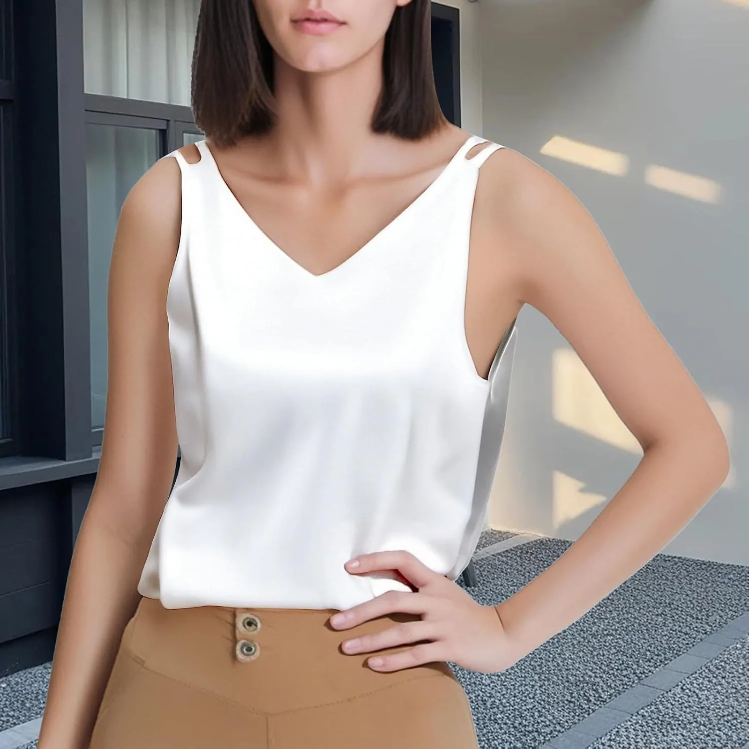 2025 Summer New V-Neck Plus Size Women's Camisole Tank Top, Versatile, Age-Defying & Chic,Causal Style Sizes (M - 4XL)