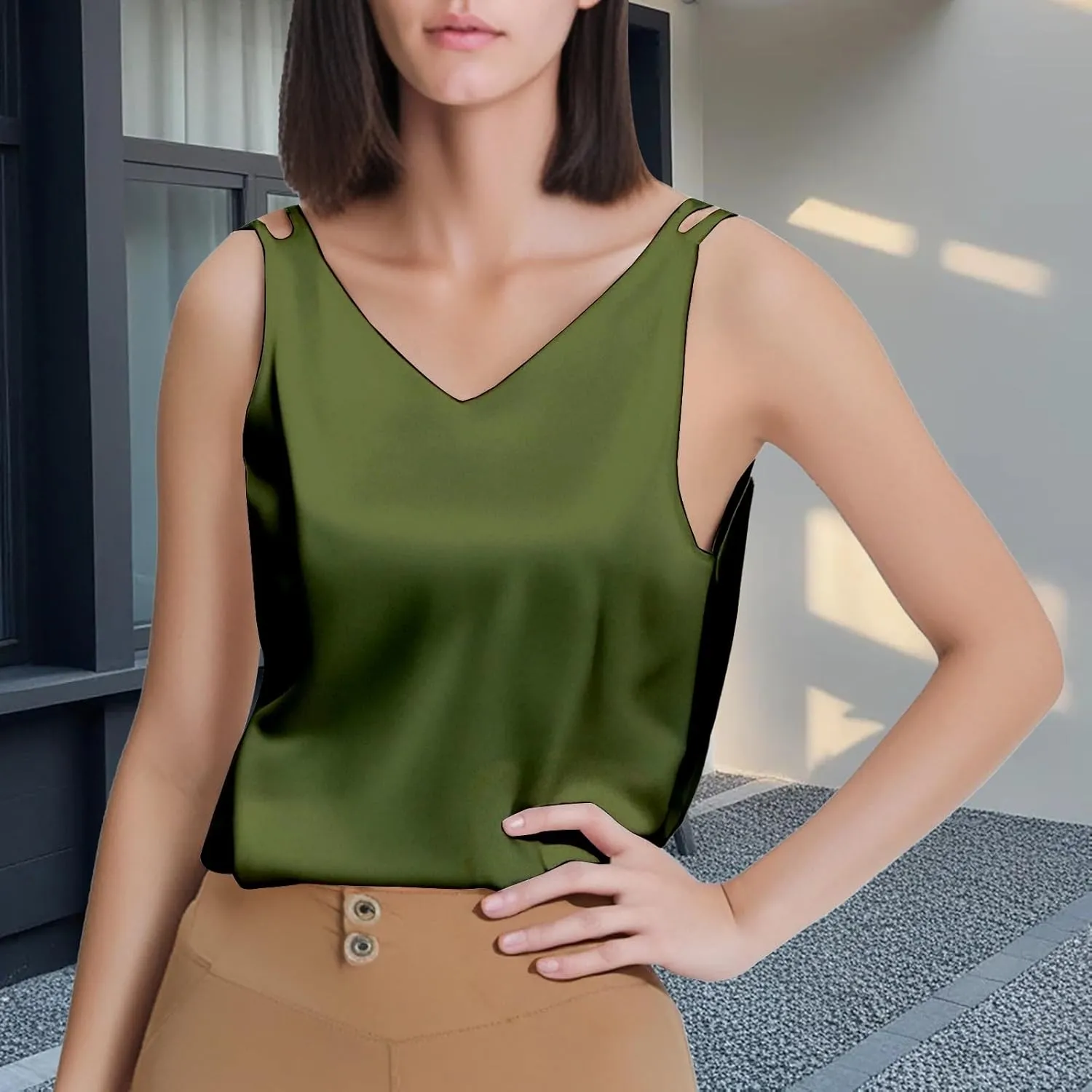 2025 Summer New V-Neck Plus Size Women's Camisole Tank Top, Versatile, Age-Defying & Chic,Causal Style Sizes (M - 4XL)