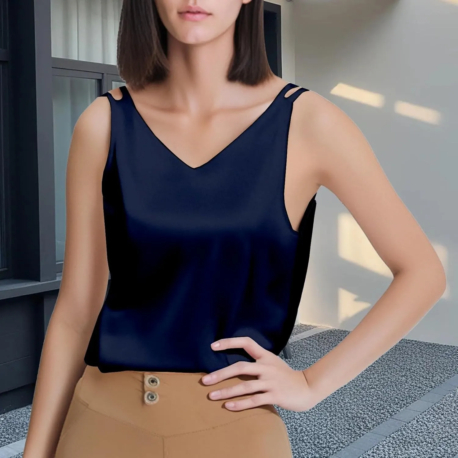 2025 Summer New V-Neck Plus Size Women's Camisole Tank Top, Versatile, Age-Defying & Chic,Causal Style Sizes (M - 4XL)