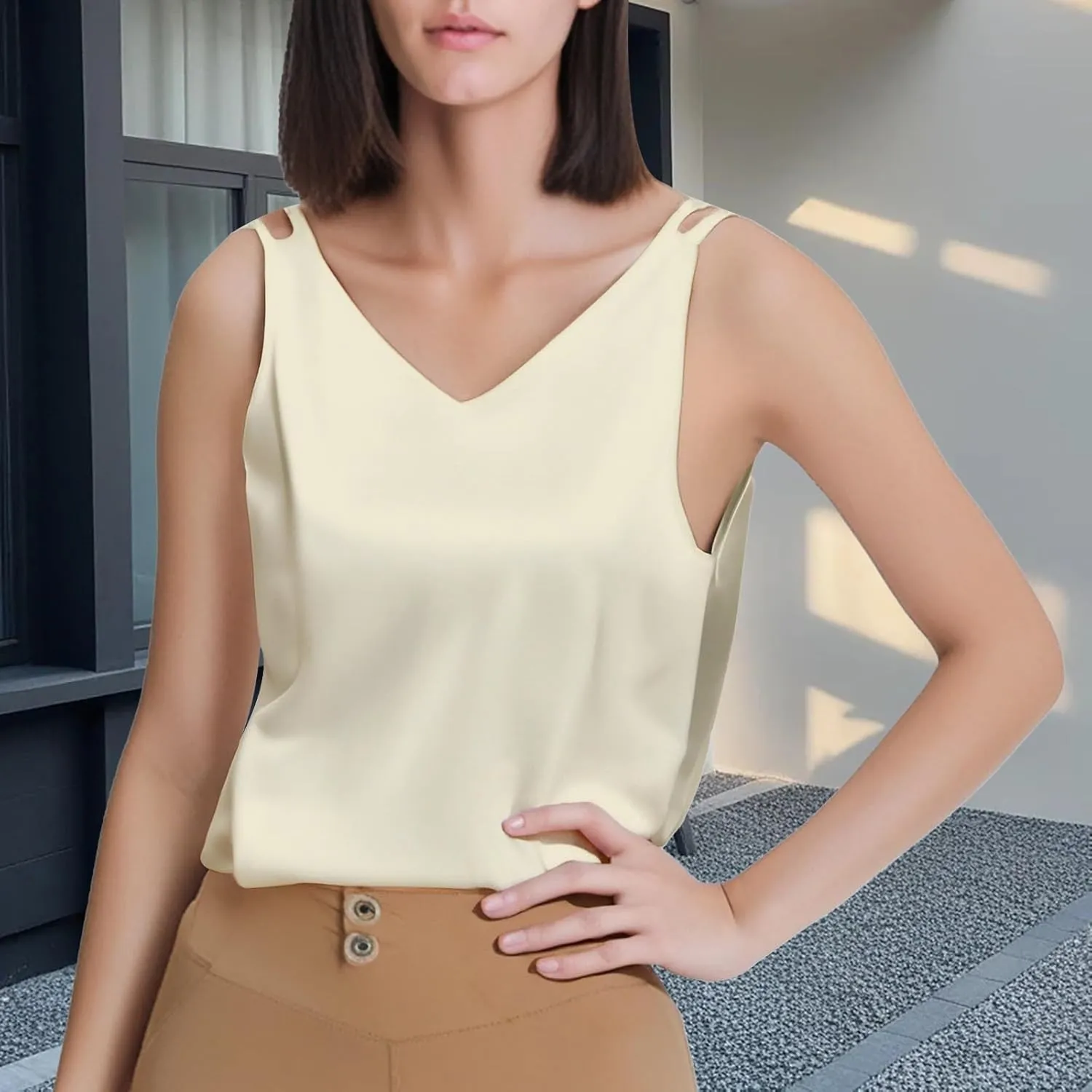 2025 Summer New V-Neck Plus Size Women's Camisole Tank Top, Versatile, Age-Defying & Chic,Causal Style Sizes (M - 4XL)