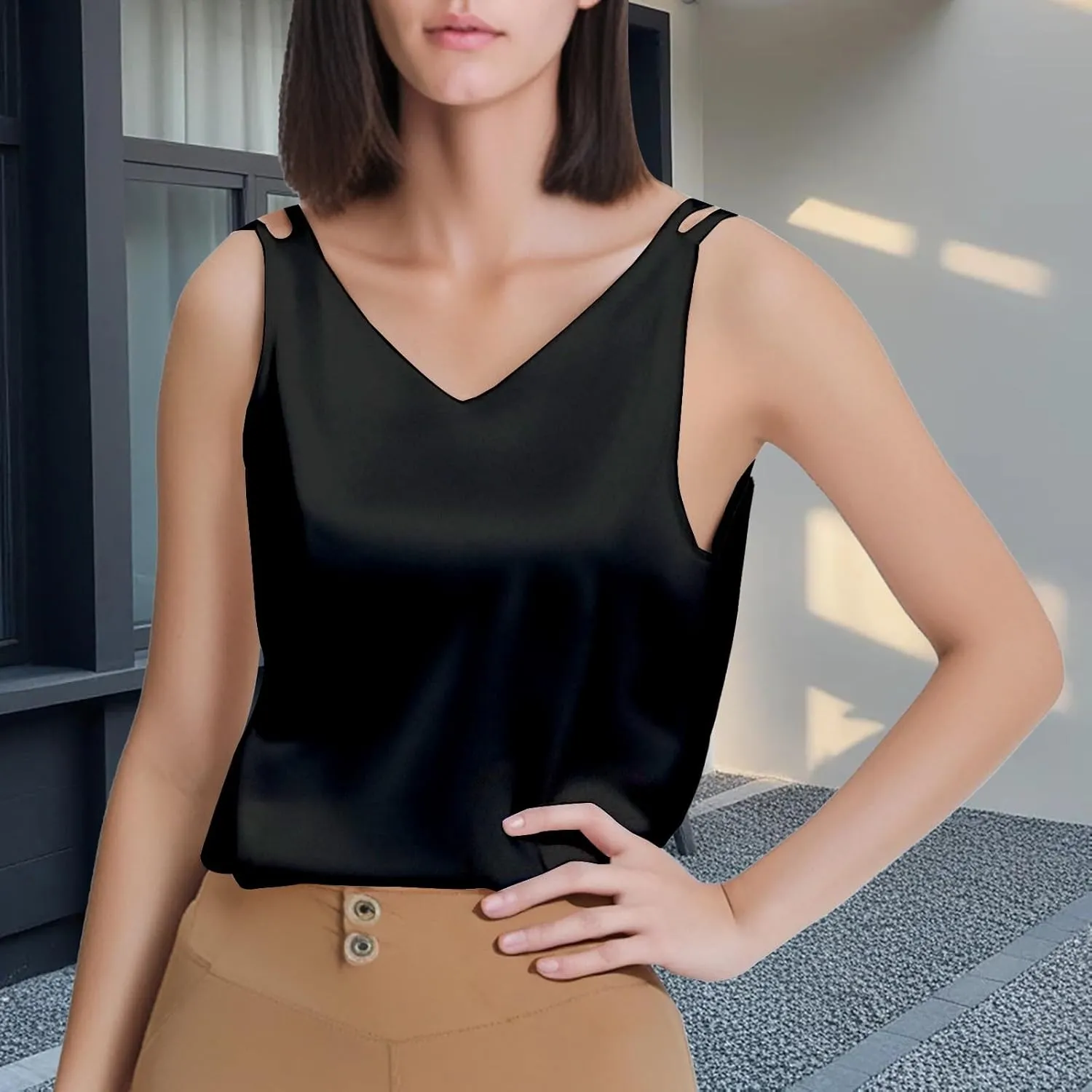 2025 Summer New V-Neck Plus Size Women's Camisole Tank Top, Versatile, Age-Defying & Chic,Causal Style Sizes (M - 4XL)