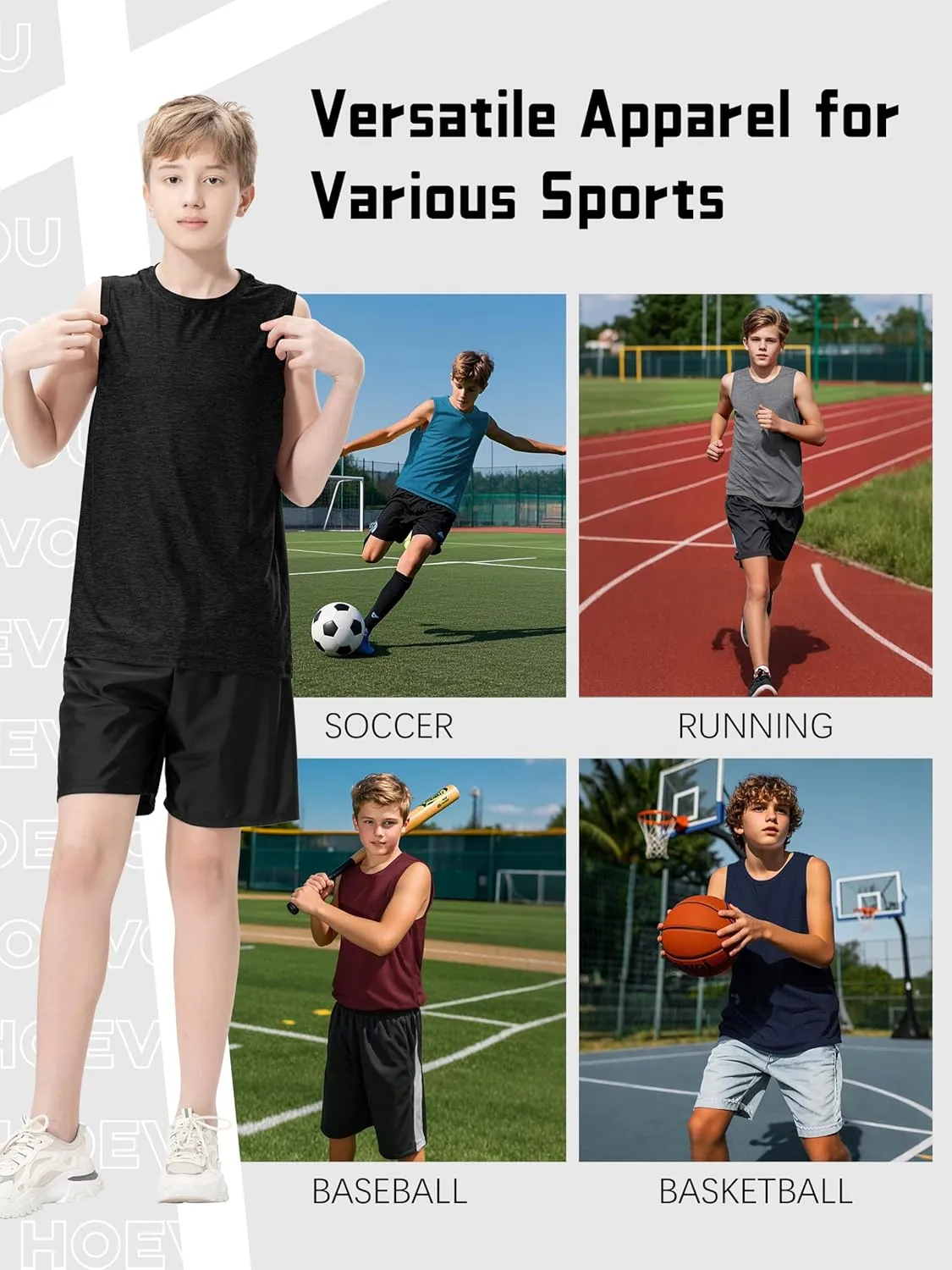 5 Pack Boys Tank Tops Dry-Fit Boys Undershirts Kids Athletic Tank Tops Shirts for Kids Youth