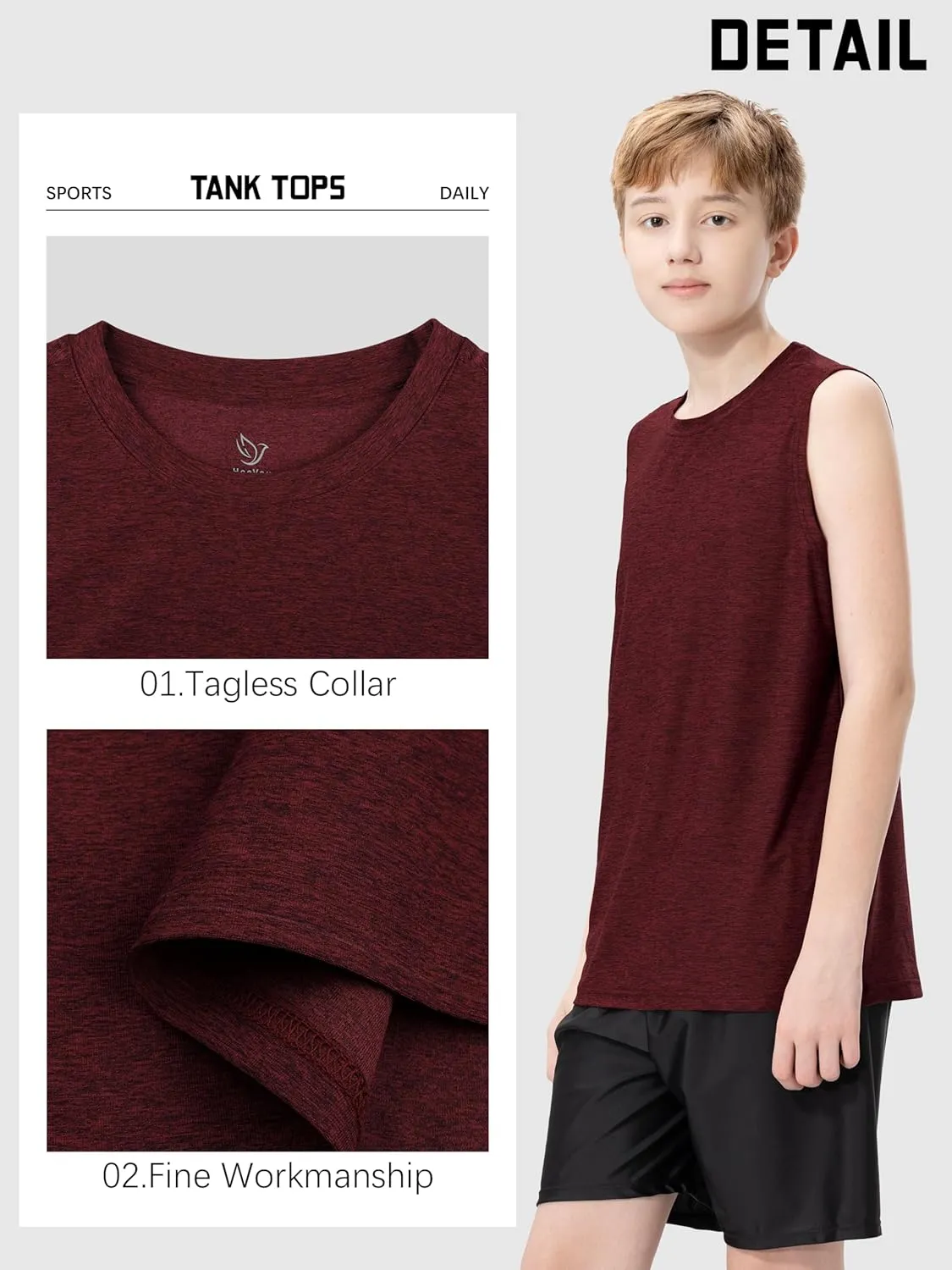 5 Pack Boys Tank Tops Dry-Fit Boys Undershirts Kids Athletic Tank Tops Shirts for Kids Youth