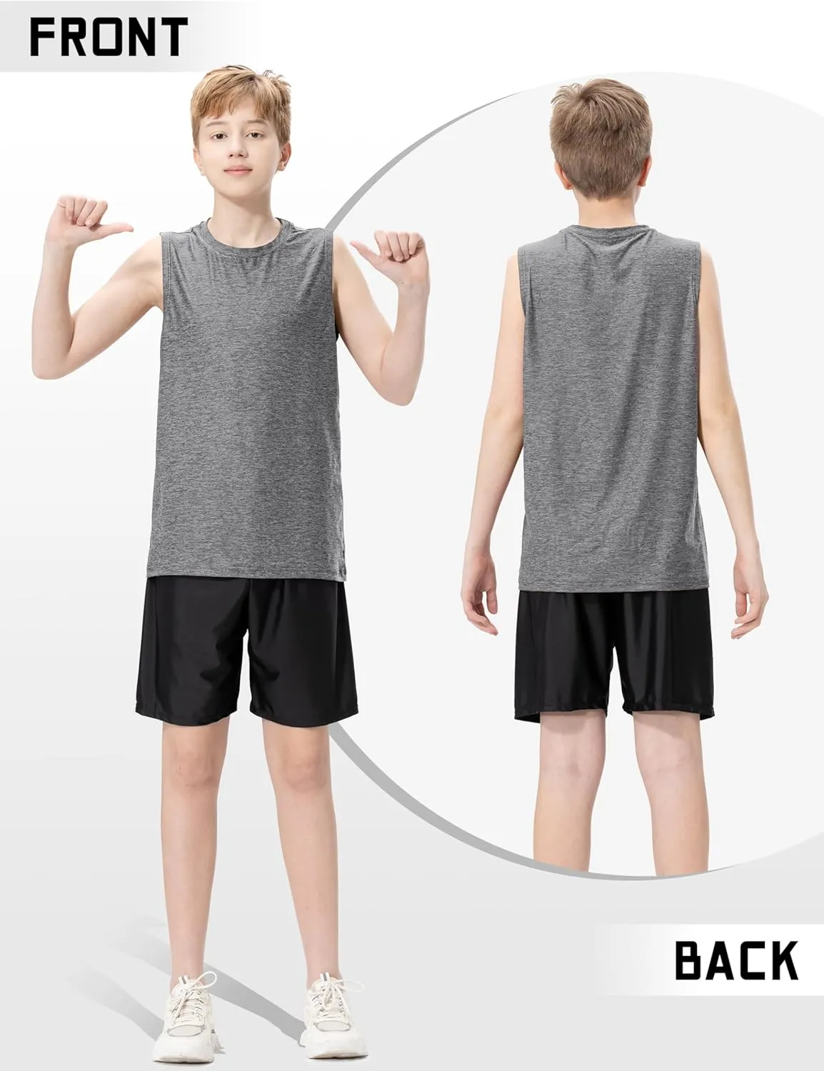 5 Pack Boys Tank Tops Dry-Fit Boys Undershirts Kids Athletic Tank Tops Shirts for Kids Youth