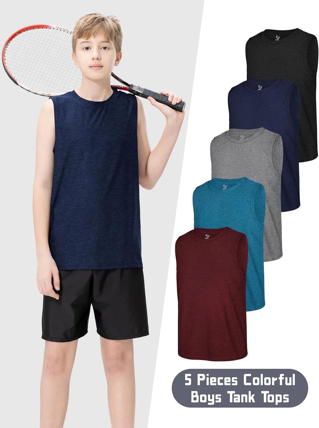 5 Pack Boys Tank Tops Dry-Fit Boys Undershirts Kids Athletic Tank Tops Shirts for Kids Youth