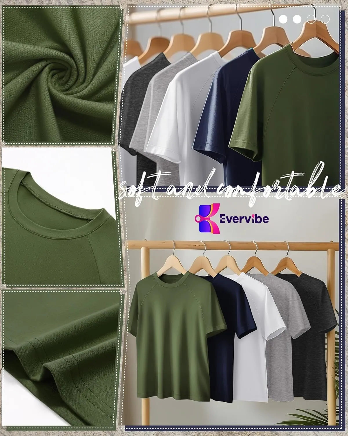5 Pack Men's Big & Tall Cotton T-Shirts, Short Sleeve Crew Neck Shirts Moisture Wicking Classic Tees Bulk Multipack
