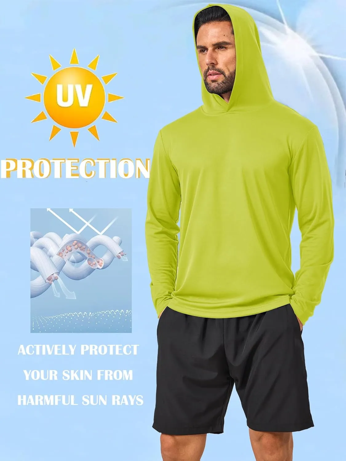 5 Pack Sun Protection Hoodie for Men UV Long Sleeve Shirts Quick Dry Lightweight Work Athletic Summer Pullover Sweatshirt