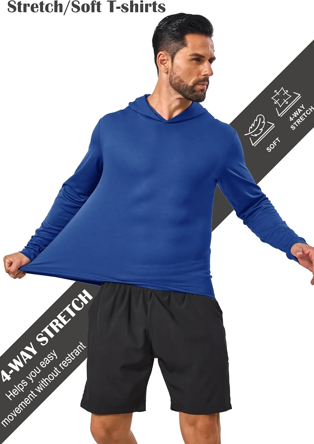 5 Pack Sun Protection Hoodie for Men UV Long Sleeve Shirts Quick Dry Lightweight Work Athletic Summer Pullover Sweatshirt