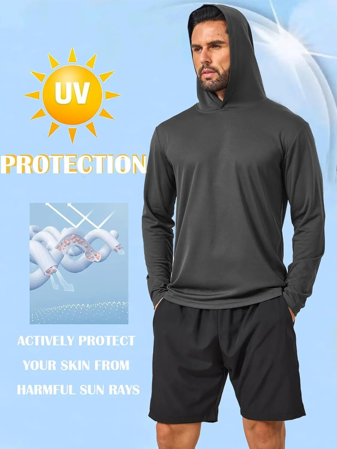 5 Pack Sun Protection Hoodie for Men UV Long Sleeve Shirts Quick Dry Lightweight Work Athletic Summer Pullover Sweatshirt