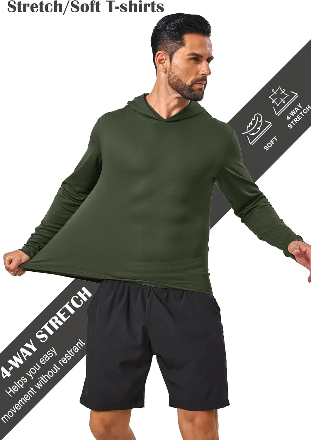 5 Pack Sun Protection Hoodie for Men UV Long Sleeve Shirts Quick Dry Lightweight Work Athletic Summer Pullover Sweatshirt