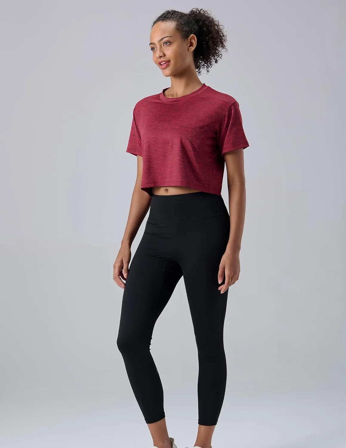 5 Pack: Women's Workout Crop Tops, Athletic Short Sleeve Gym Shirts Crew Neck Tees