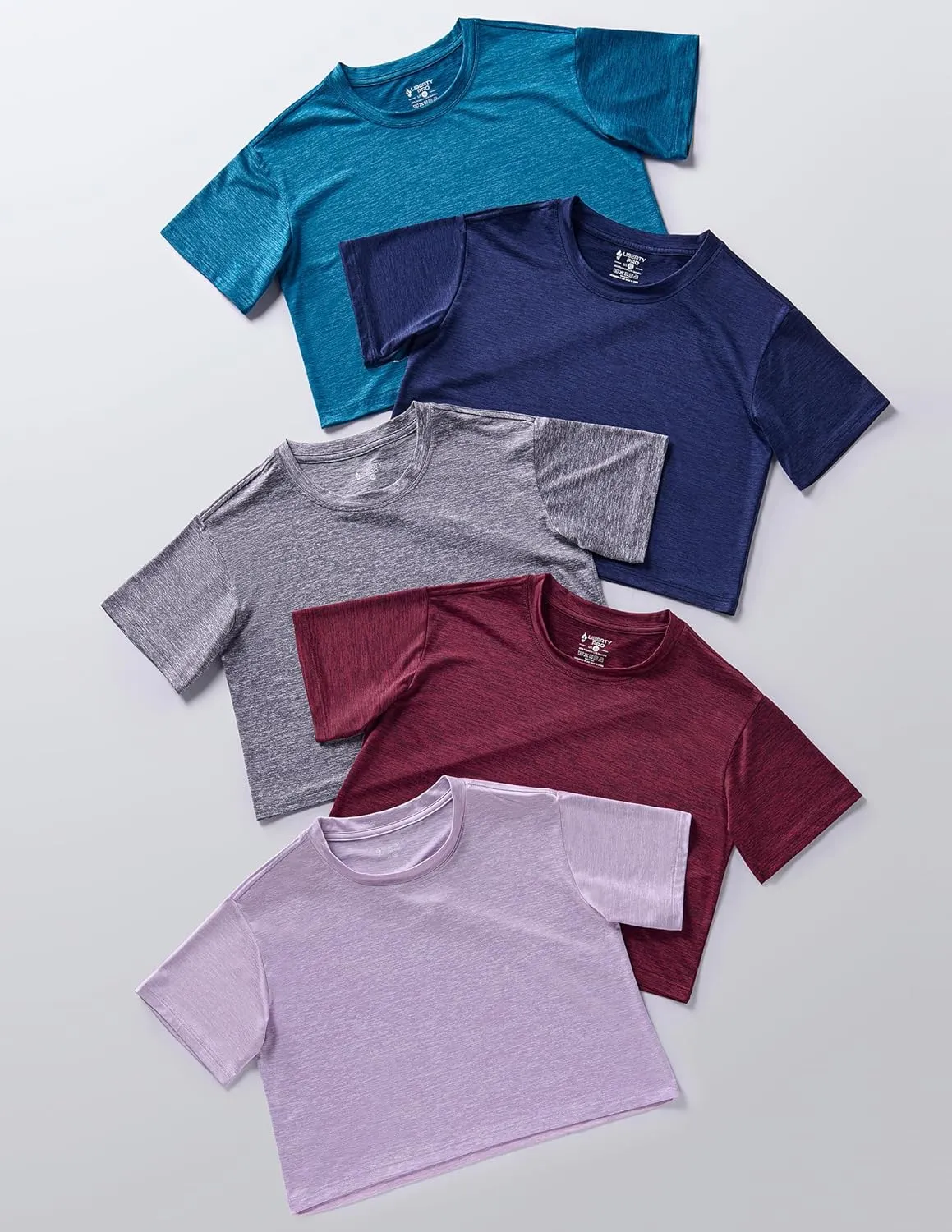 5 Pack: Women's Workout Crop Tops, Athletic Short Sleeve Gym Shirts Crew Neck Tees