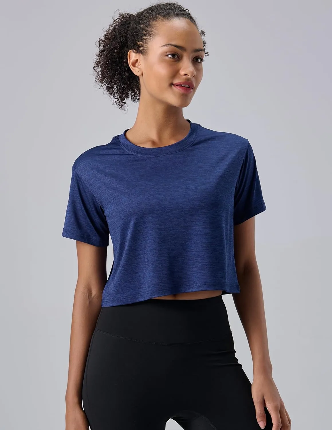 5 Pack: Women's Workout Crop Tops, Athletic Short Sleeve Gym Shirts Crew Neck Tees