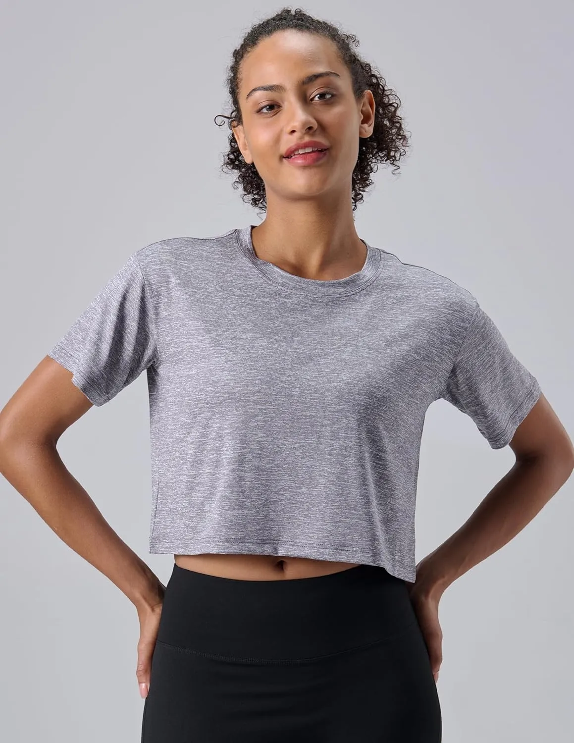 5 Pack: Women's Workout Crop Tops, Athletic Short Sleeve Gym Shirts Crew Neck Tees