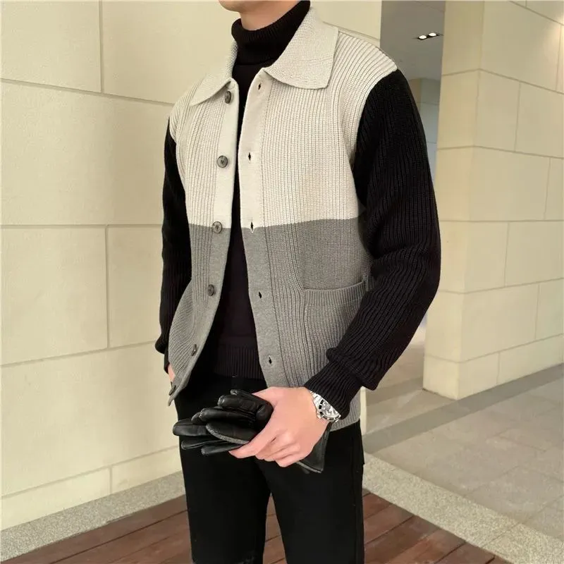 Advbridge Patchwork Knitted Cardigan Sweater Autumn Winter Men's Matching Color Casual Loose Knitwear Fashion Sweaters Warm Coat Versatile