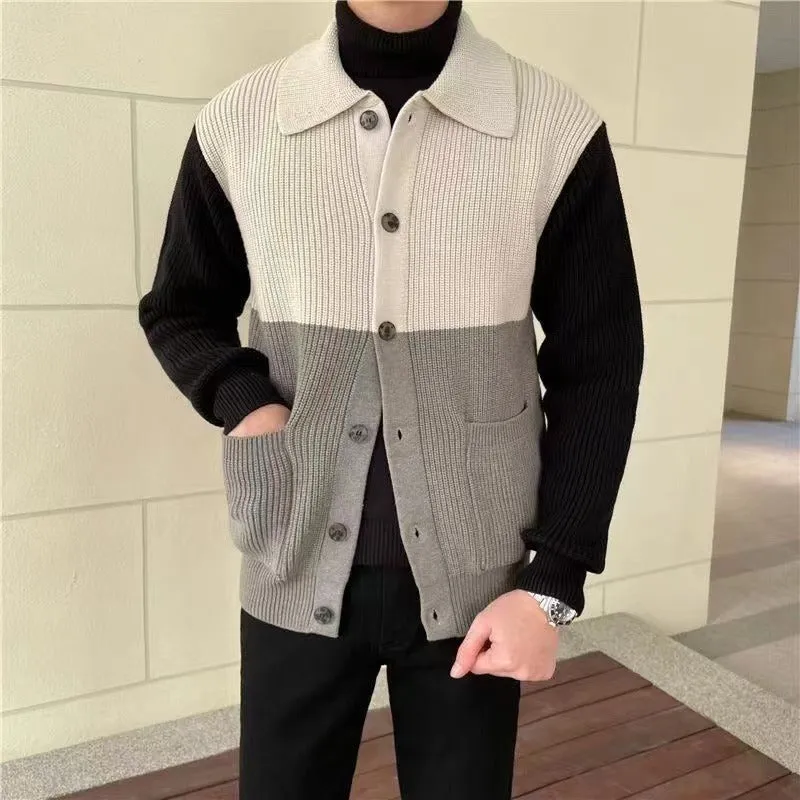 Advbridge Patchwork Knitted Cardigan Sweater Autumn Winter Men's Matching Color Casual Loose Knitwear Fashion Sweaters Warm Coat Versatile