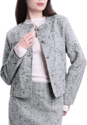 Amazhiyu Womens Wool Button-up Cropped Tweed Jacket Blazer Slim Fit with Pockets