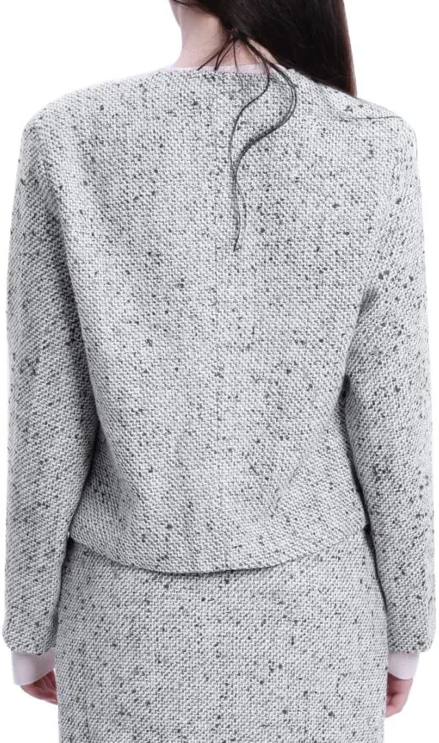 Amazhiyu Womens Wool Button-up Cropped Tweed Jacket Blazer Slim Fit with Pockets