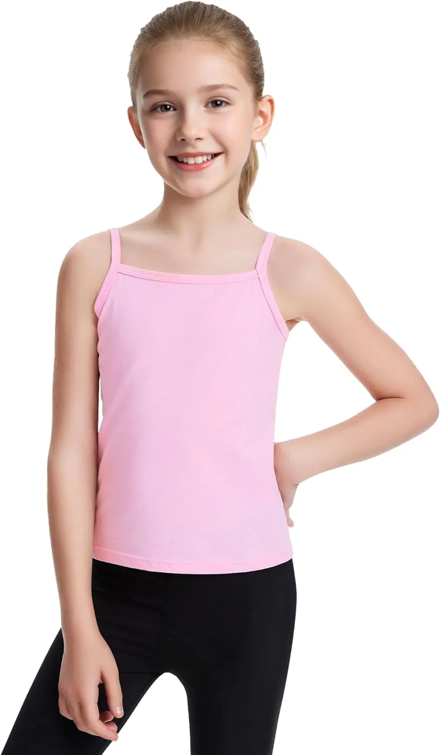 Auranso Girls Undershirts 5 Pack Toddler Camisole Cotton Adjustable Straps Sleeveless Cami Dance Tank Tops for Girls