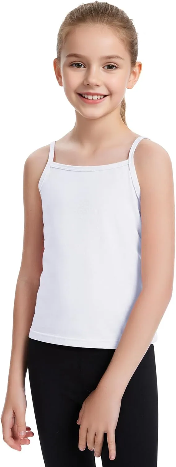 Auranso Girls Undershirts 5 Pack Toddler Camisole Cotton Adjustable Straps Sleeveless Cami Dance Tank Tops for Girls