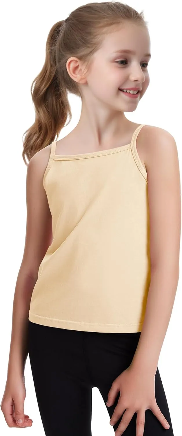 Auranso Girls Undershirts 5 Pack Toddler Camisole Cotton Adjustable Straps Sleeveless Cami Dance Tank Tops for Girls