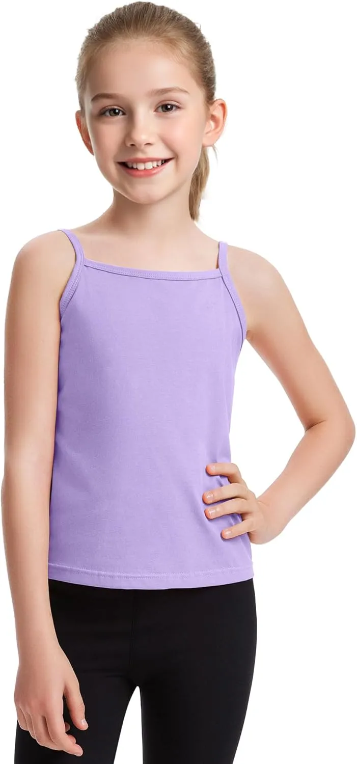Auranso Girls Undershirts 5 Pack Toddler Camisole Cotton Adjustable Straps Sleeveless Cami Dance Tank Tops for Girls