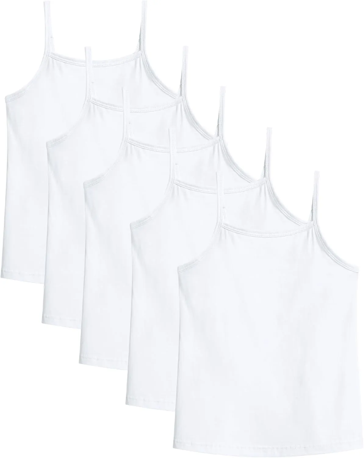 Auranso Girls Undershirts 5 Pack Toddler Camisole Cotton Adjustable Straps Sleeveless Cami Dance Tank Tops for Girls