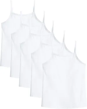 Auranso Girls Undershirts 5 Pack Toddler Camisole Cotton Adjustable Straps Sleeveless Cami Dance Tank Tops for Girls
