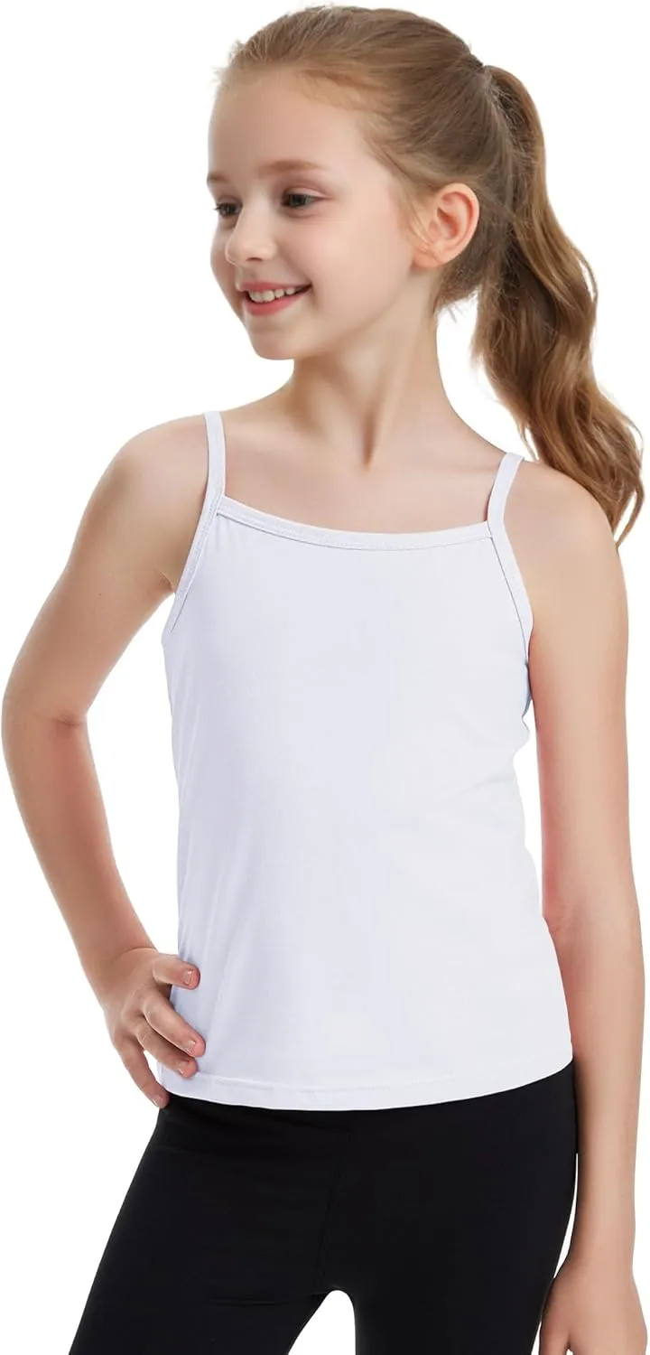 Auranso Girls Undershirts 5 Pack Toddler Camisole Cotton Adjustable Straps Sleeveless Cami Dance Tank Tops for Girls
