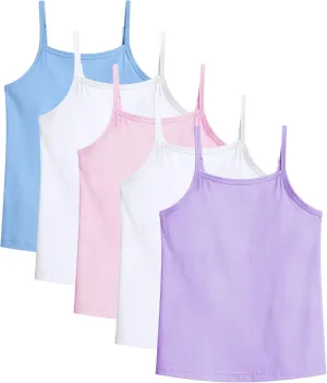 Auranso Girls Undershirts 5 Pack Toddler Camisole Cotton Adjustable Straps Sleeveless Cami Dance Tank Tops for Girls