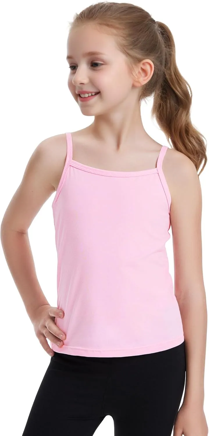 Auranso Girls Undershirts 5 Pack Toddler Camisole Cotton Adjustable Straps Sleeveless Cami Dance Tank Tops for Girls