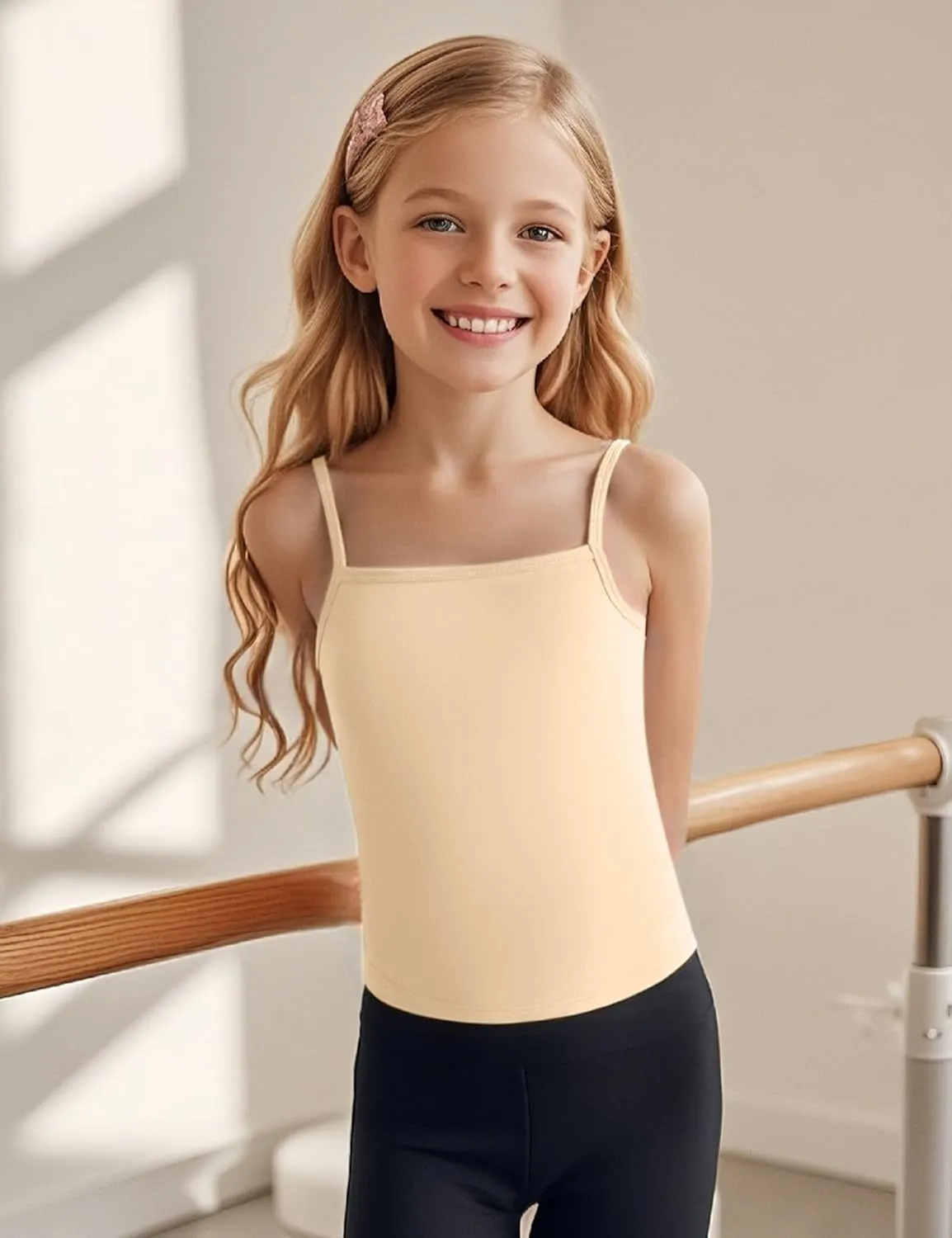 Auranso Girls Undershirts 5 Pack Toddler Camisole Cotton Adjustable Straps Sleeveless Cami Dance Tank Tops for Girls