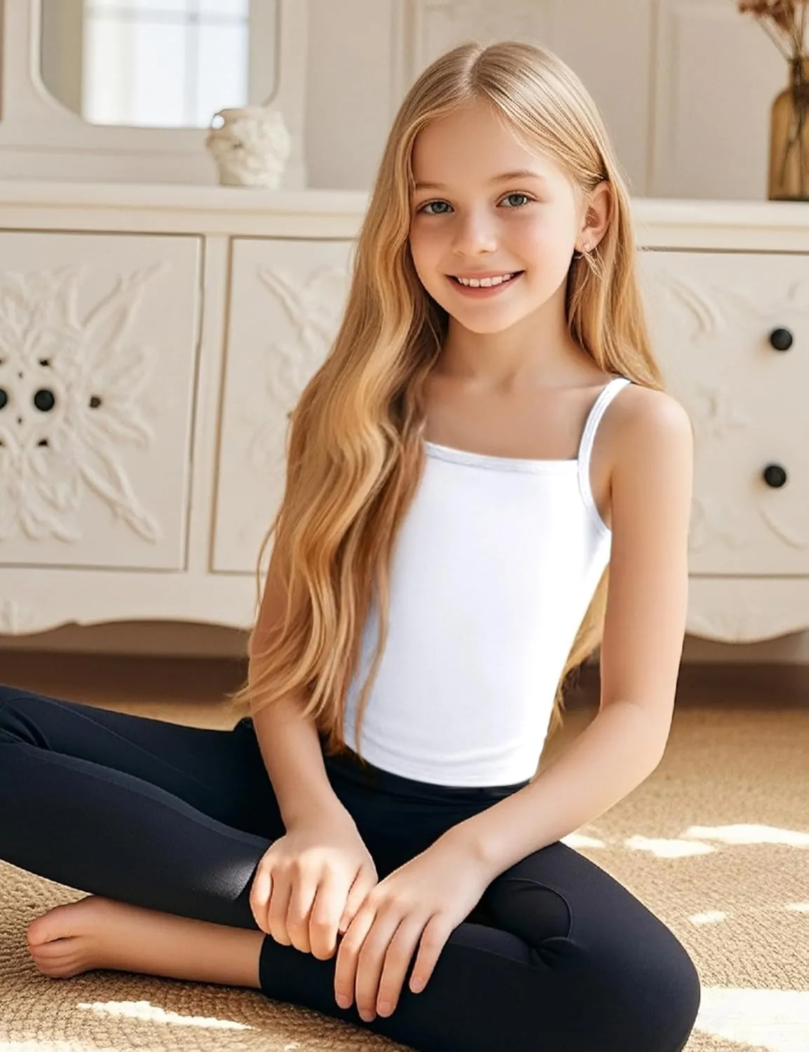 Auranso Girls Undershirts Toddler Cami Camisole Adjustable Straps Sleeveless Cotton Tank Tops for Girls