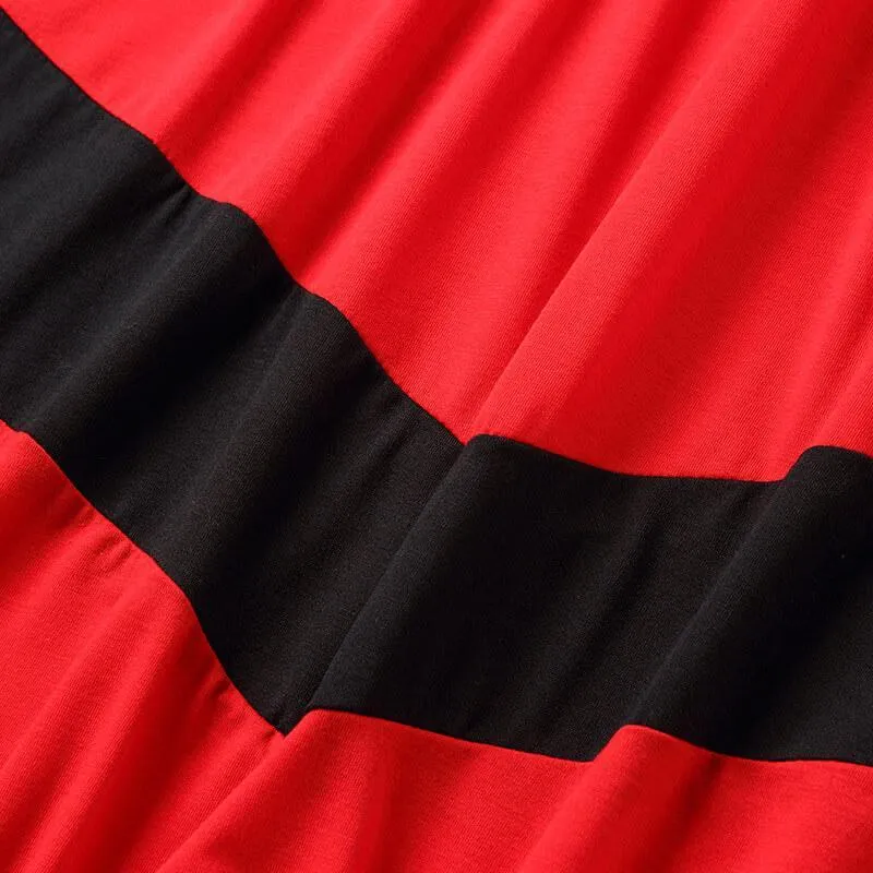 Black&Red Long-sleeve Stitching Striped Matching Dresses