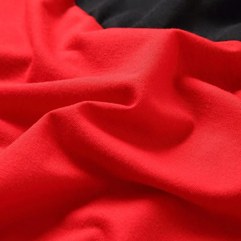 Black&Red Long-sleeve Stitching Striped Matching Dresses