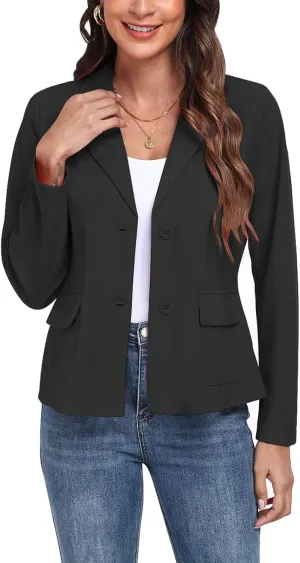 Blazers for Women Casual Long Sleeve Button Front Notched Lapel Work Office Blazers Jacket with Pockets, Black