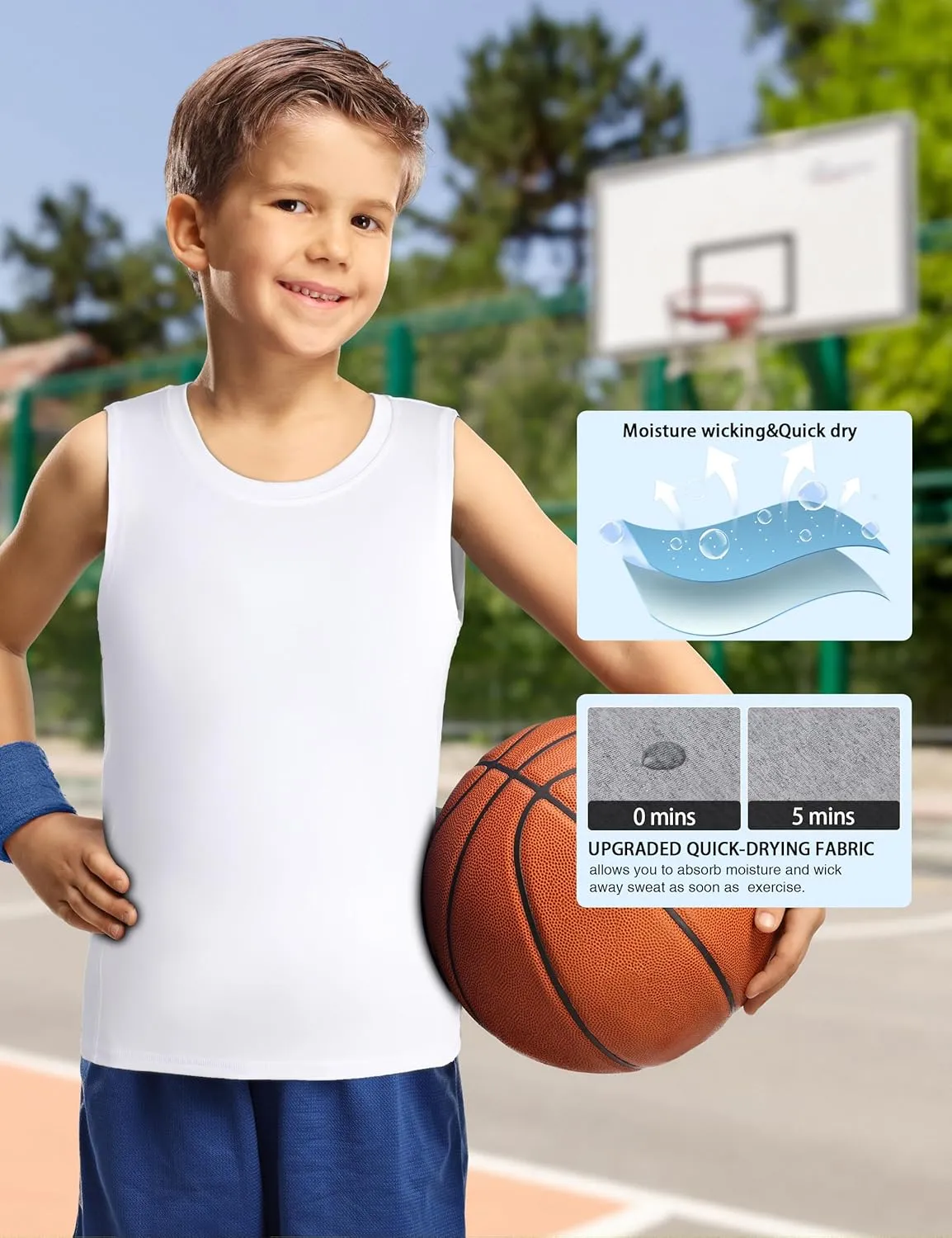 Boys Compression Tank Tops Athletic Quick Dry Sleeveless Undershirts, Soft Tagless Base Layer Shirt for Youth Kids
