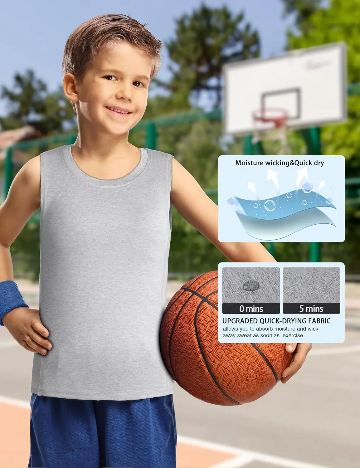 Boys Compression Tank Tops Athletic Quick Dry Sleeveless Undershirts, Soft Tagless Base Layer Shirt for Youth Kids