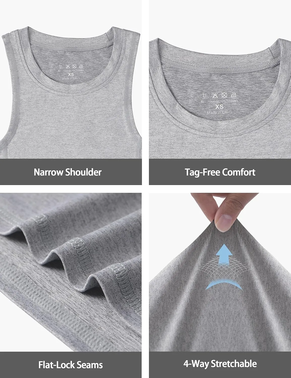 Boys Compression Tank Tops Athletic Quick Dry Sleeveless Undershirts, Soft Tagless Base Layer Shirt for Youth Kids