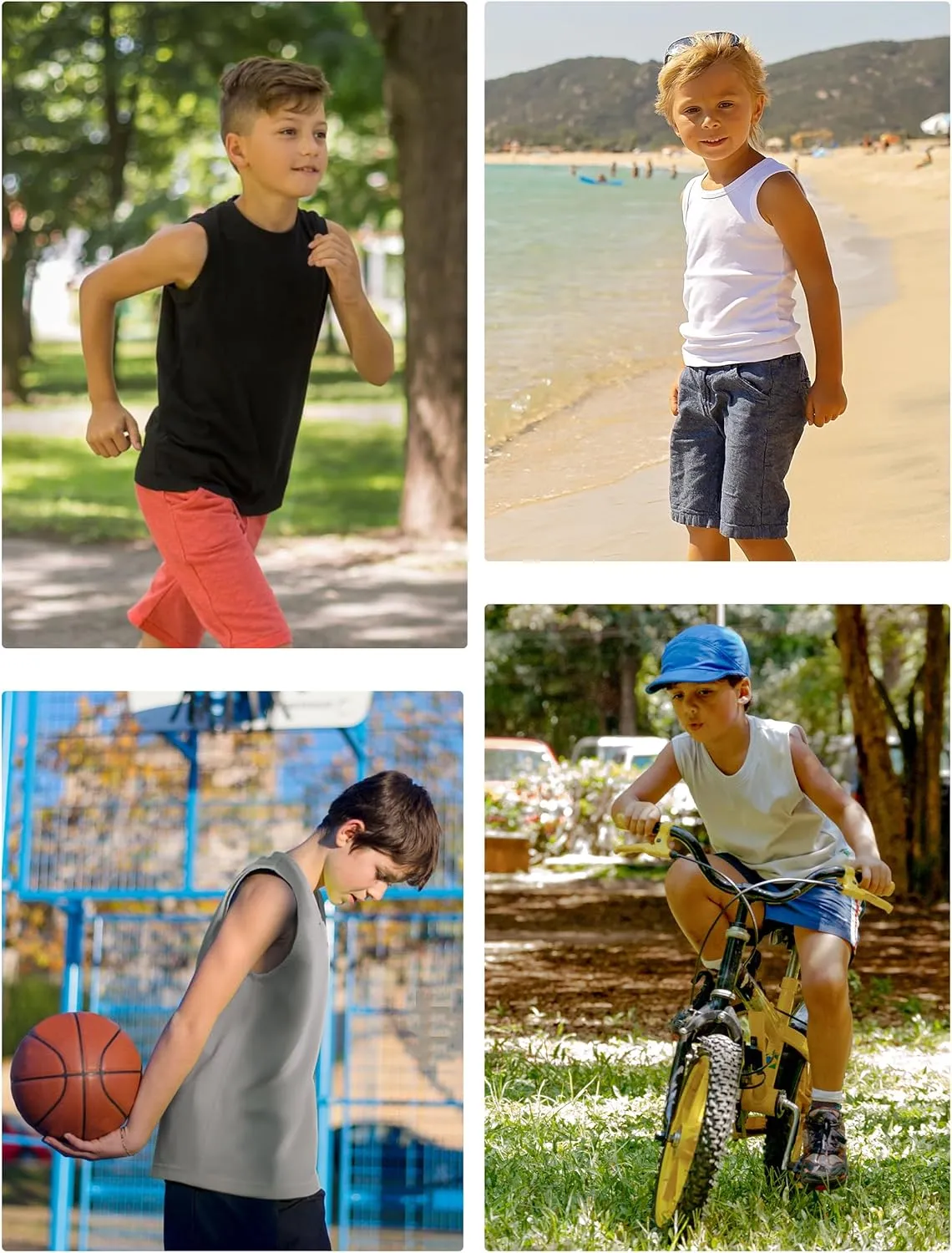 Boys Compression Tank Tops Athletic Quick Dry Sleeveless Undershirts, Soft Tagless Base Layer Shirt for Youth Kids