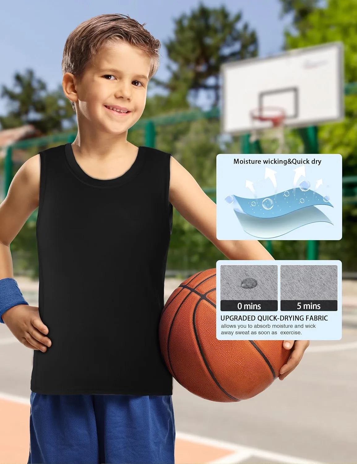 Boys Compression Tank Tops Athletic Quick Dry Sleeveless Undershirts, Soft Tagless Base Layer Shirt for Youth Kids