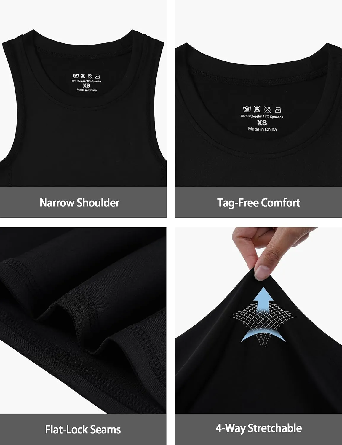 Boys Compression Tank Tops Athletic Quick Dry Sleeveless Undershirts, Soft Tagless Base Layer Shirt for Youth Kids