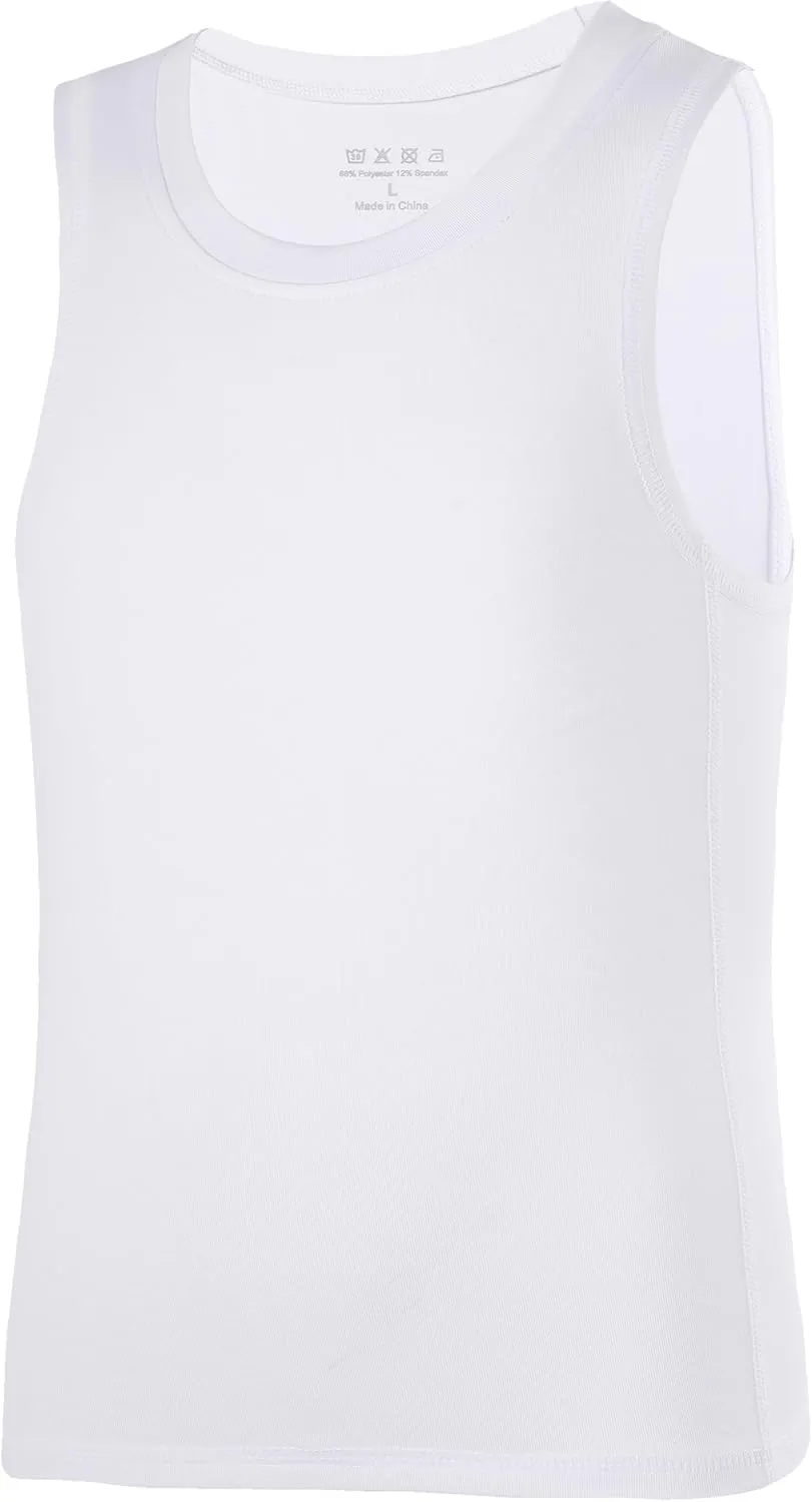 Boys Compression Tank Tops Athletic Quick Dry Sleeveless Undershirts, Soft Tagless Base Layer Shirt for Youth Kids