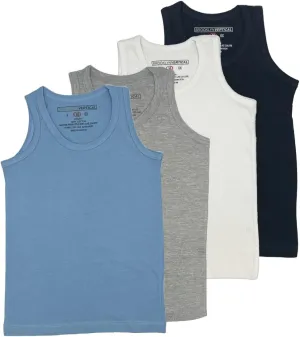 BROOKLYN VERTICAL Boys 4 Pack Undershirt Tank Top - Tagless Cotton Super Soft Runs Small