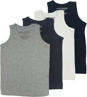 BROOKLYN VERTICAL Boys 4 Pack Undershirt Tank Top - Tagless Cotton Super Soft Runs Small