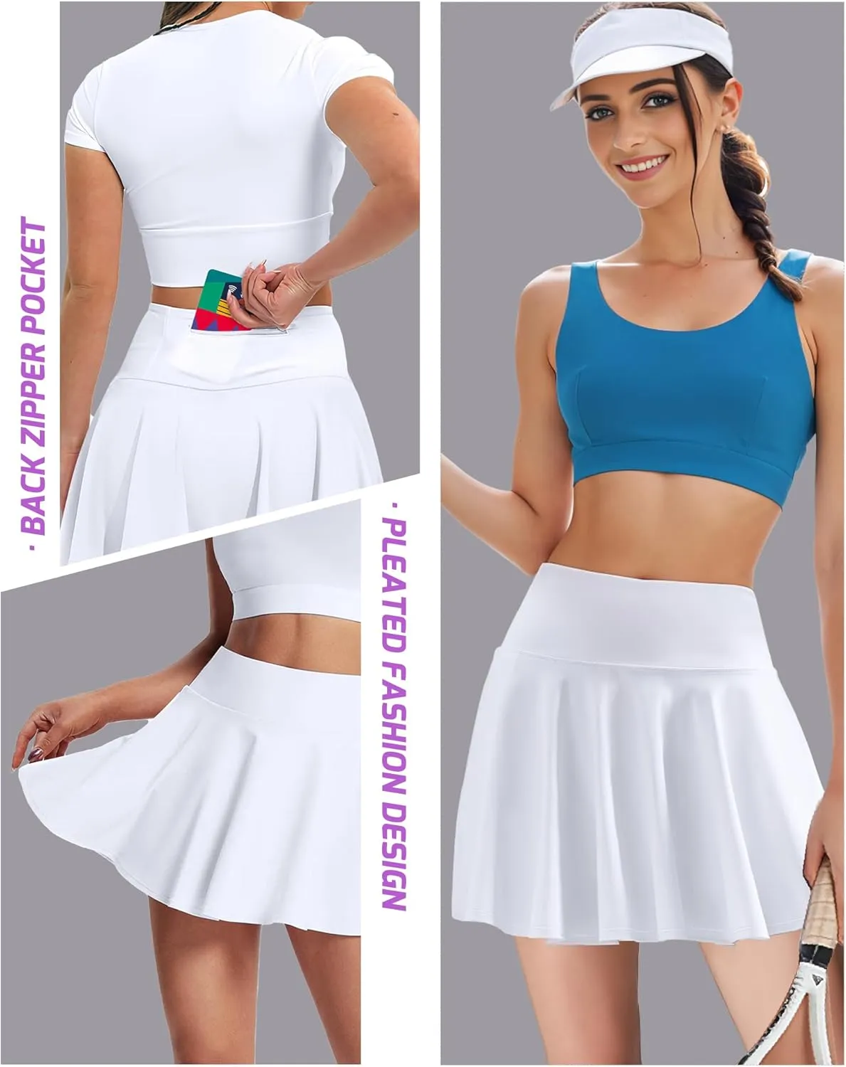 Buauty Women's Tennis Skirt Shorts Pleated High Waisted Golf Skorts with Pockets Workout Athletic Casual Outfit Clothes